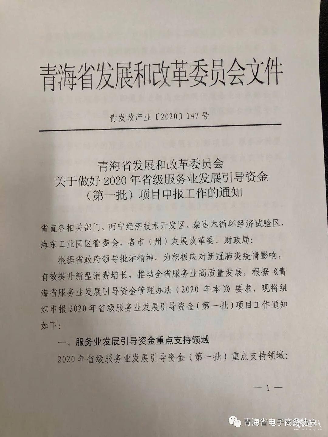 青海省发展和改革委员会|关于做好2020年省级服务业发展引导资金（第一批）项目申报工作的通知