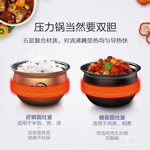 美的家用多功能双胆5L电饭煲